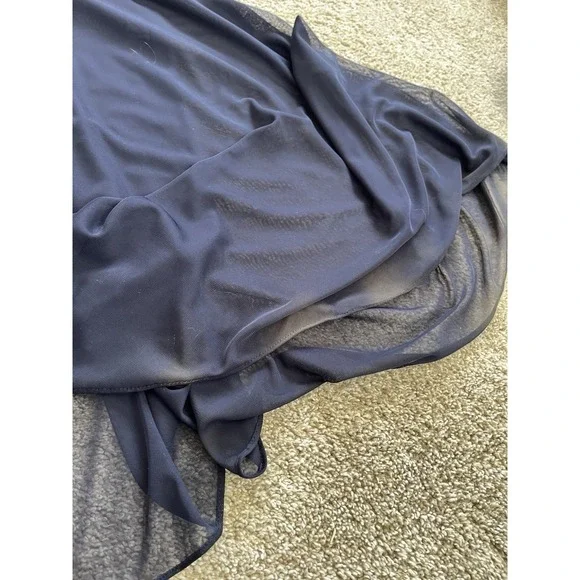 Women's Navy Blue Long Mermaid Cap Sleeve Chiffon Maxi Formal Wedding Dress 14 - Picture 8 of 12